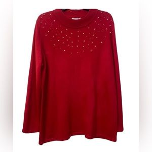 From UK: Red sweater tunic with faux pearls